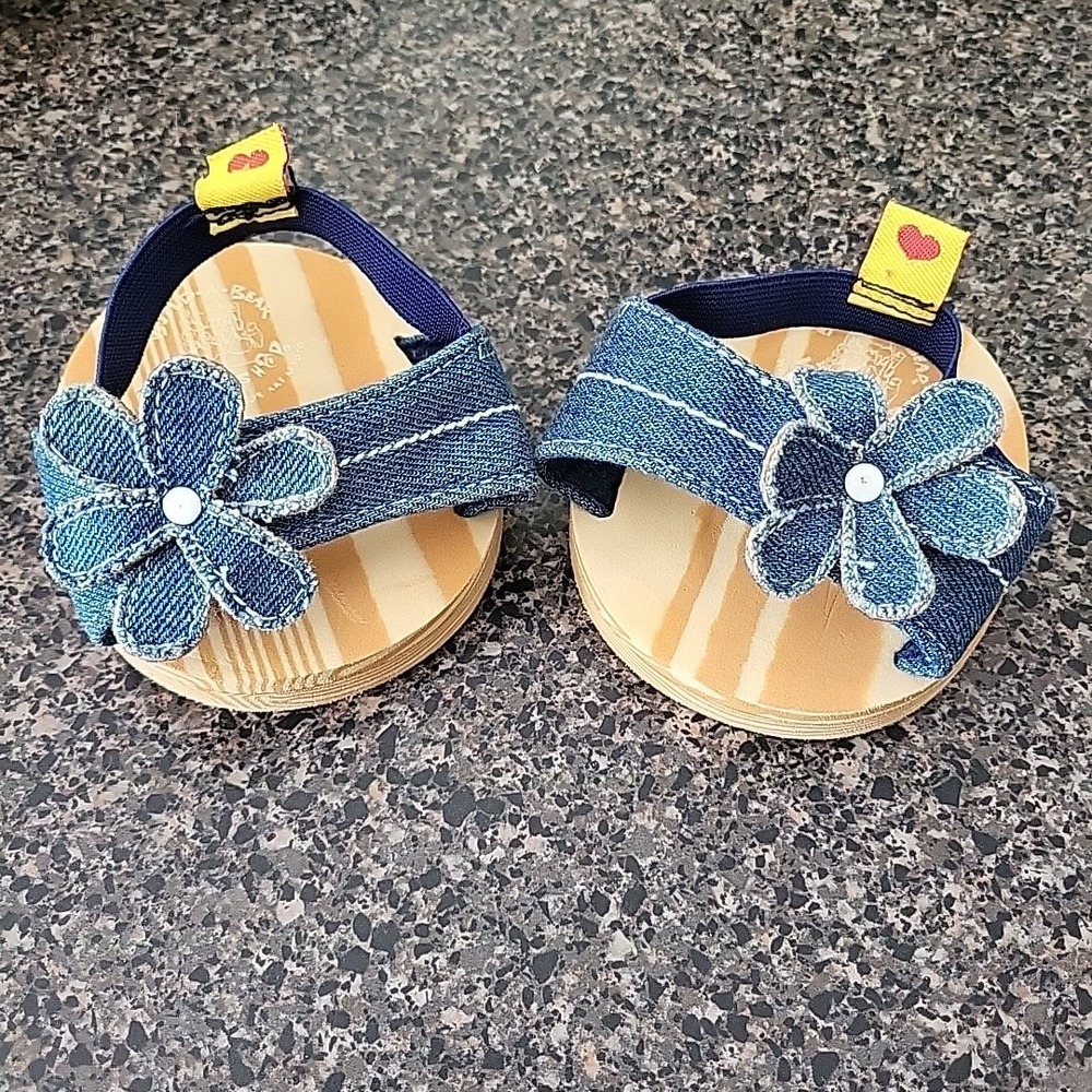 Build A Bear Workshop BABW Denim Flower Sandals Shoes Accessory Blue Toy Outfit